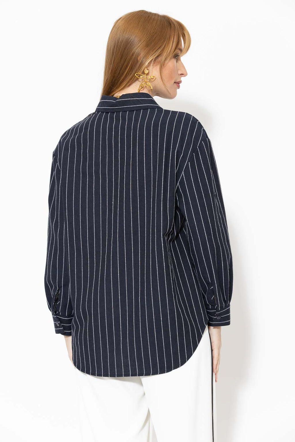 Navy Linen Boyfriend Shirt