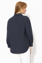 Navy Linen Boyfriend Shirt