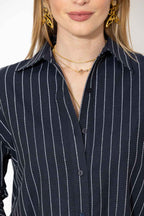 Navy Linen Boyfriend Shirt