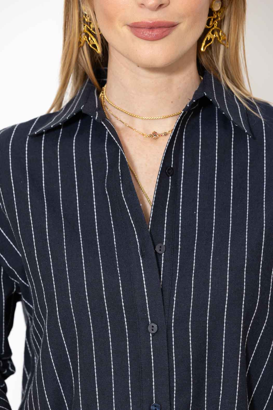 Navy Linen Boyfriend Shirt
