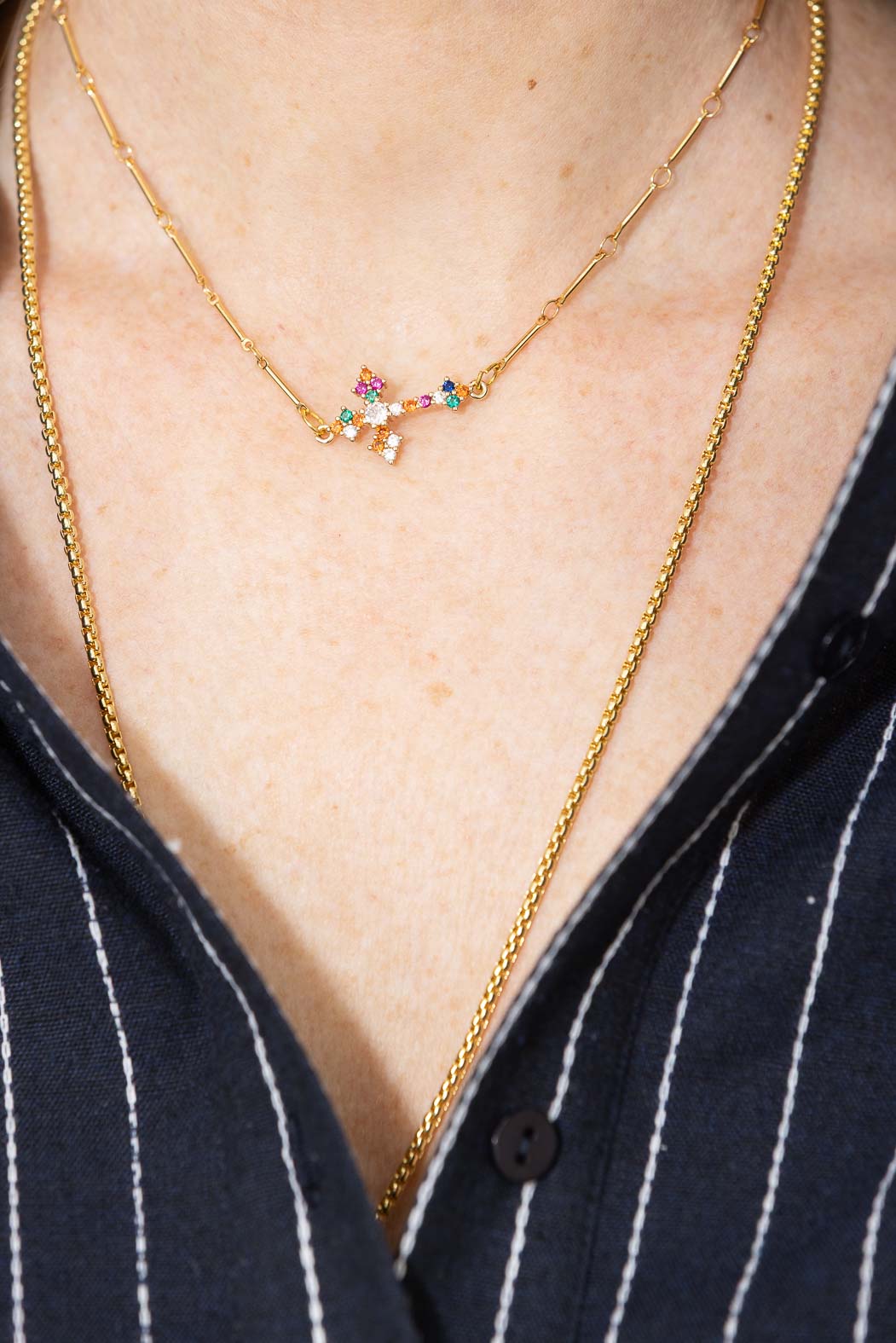 Diamante Gold Plated Cross Necklace