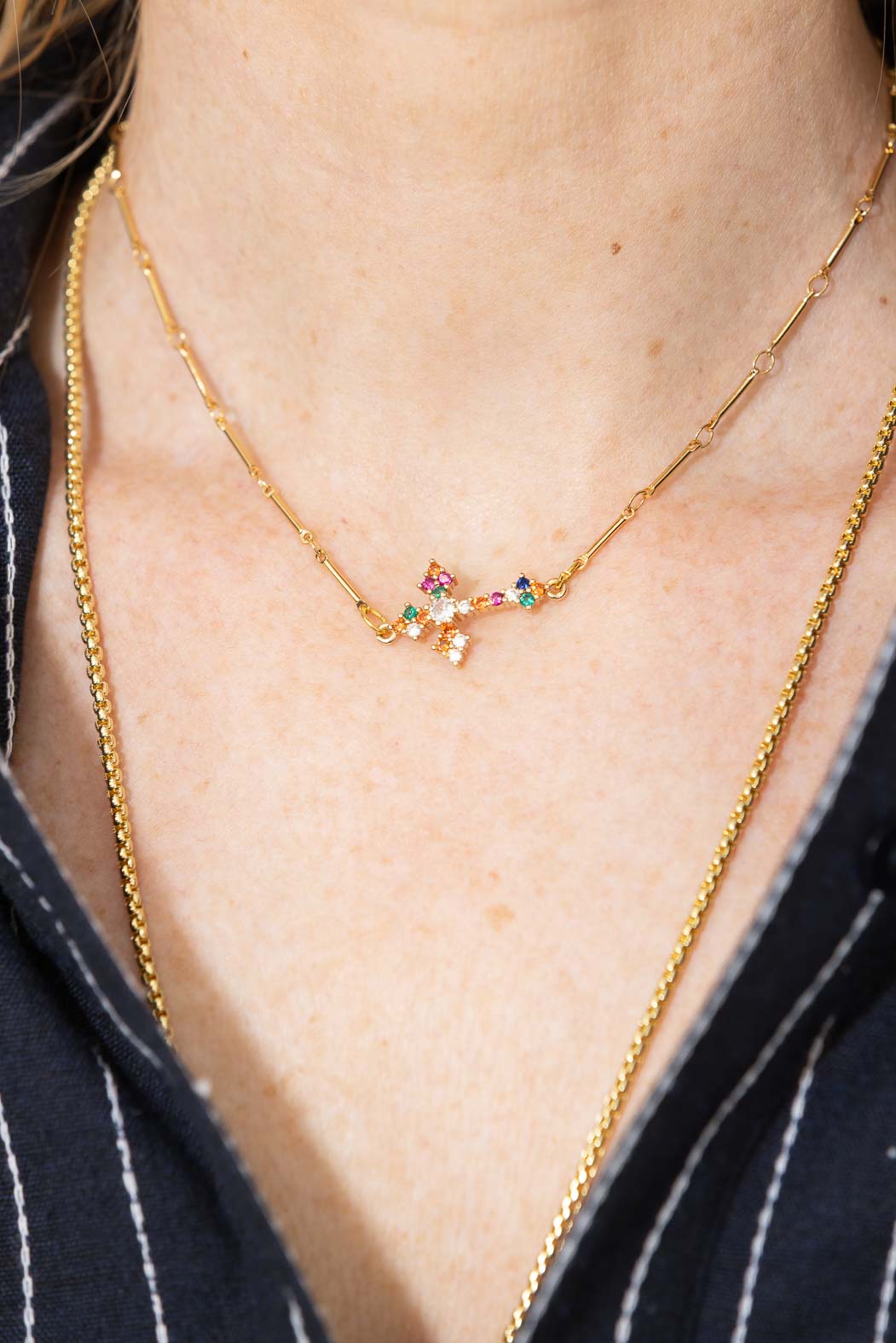 Diamante Gold Plated Cross Necklace