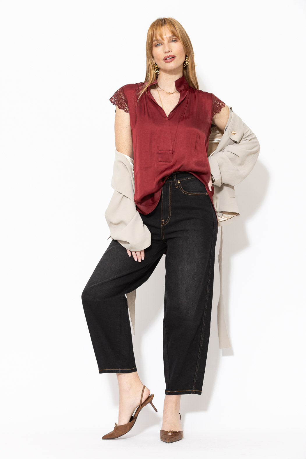 Burgundy Glow Lace Blogger Shirt