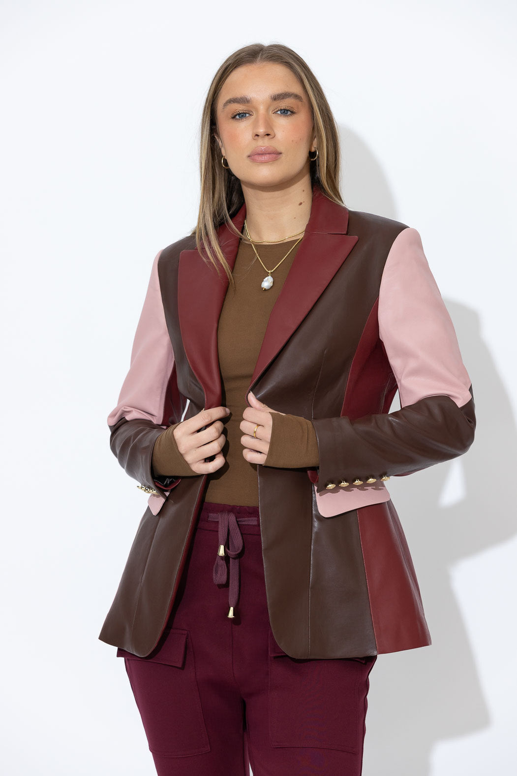 Choc/Pink Faux Leather Mia Blazer
