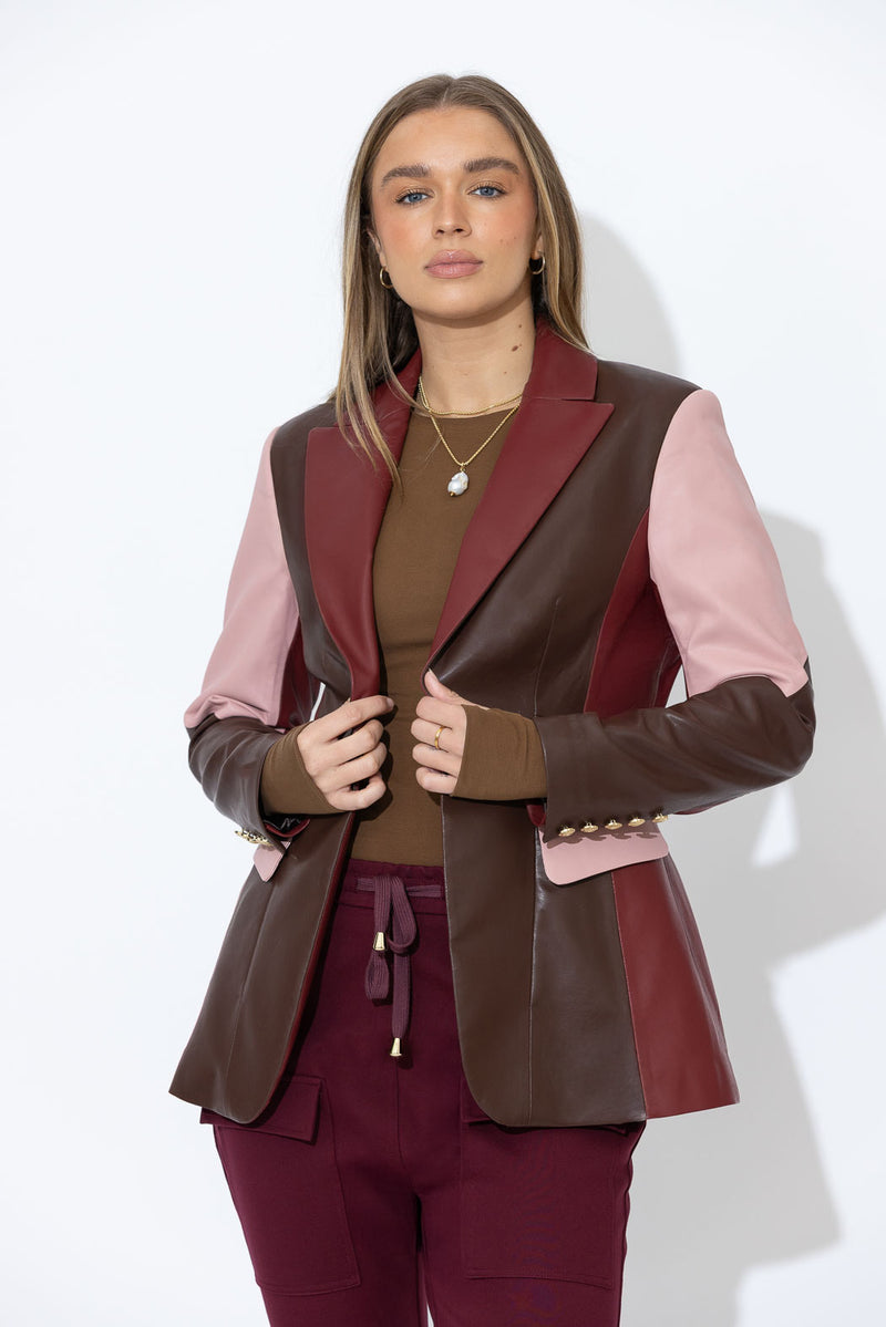Choc/Pink Faux Leather Mia Blazer