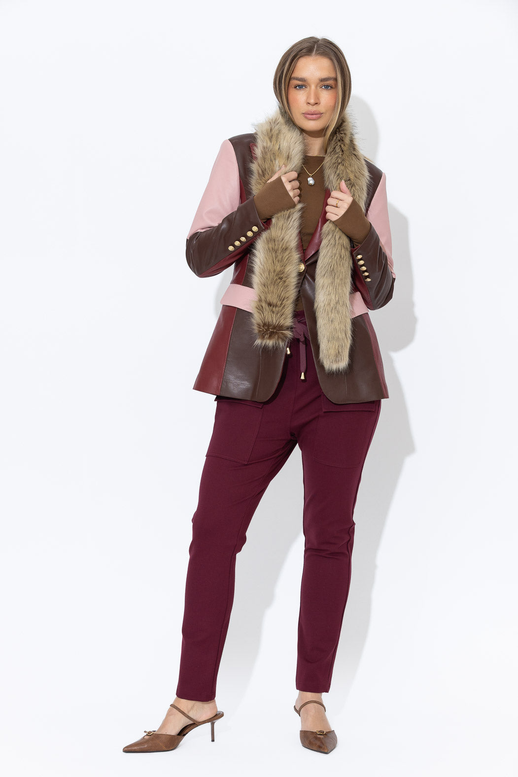 Choc/Pink Faux Leather Mia Blazer