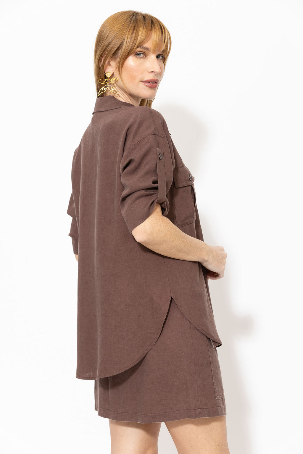 Chocolate Washed Linen Naples Shirt