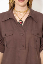 Chocolate Washed Linen Naples Shirt