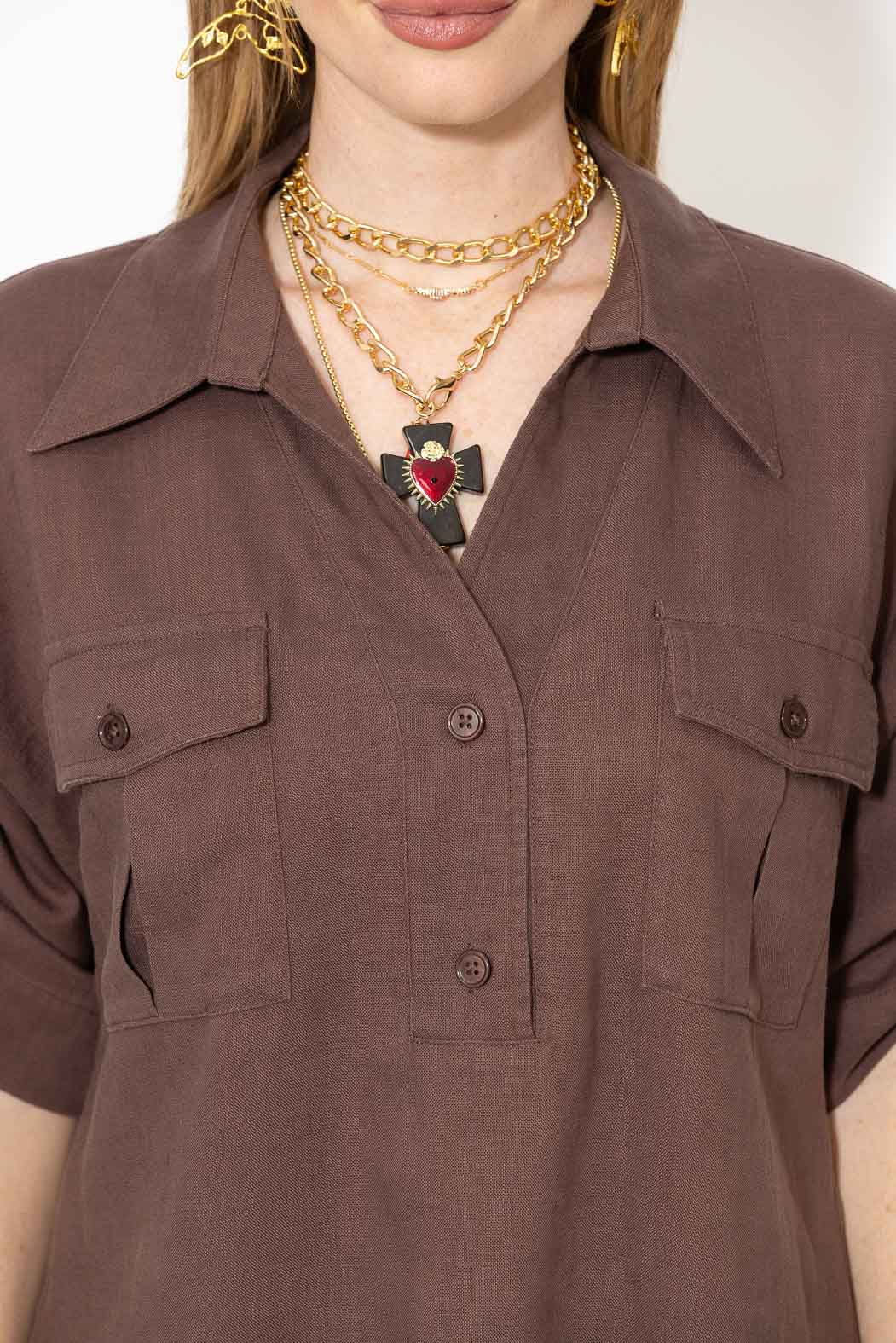 Chocolate Washed Linen Naples Shirt