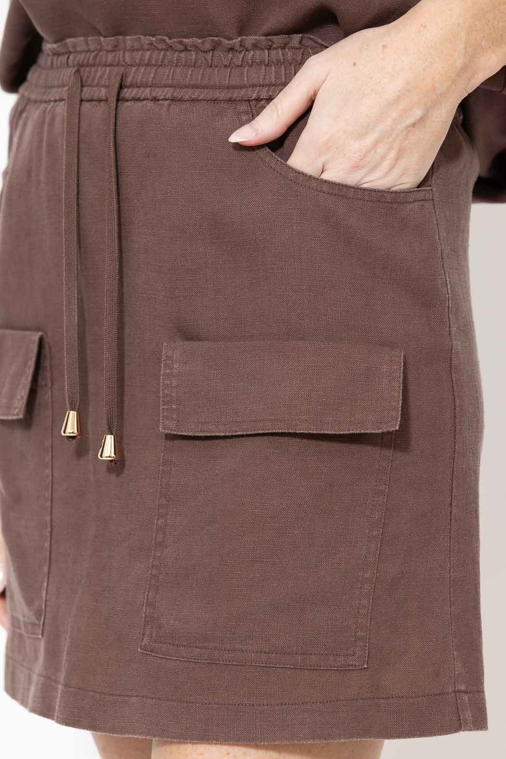 Chocolate Washed Linen Naples Skirt