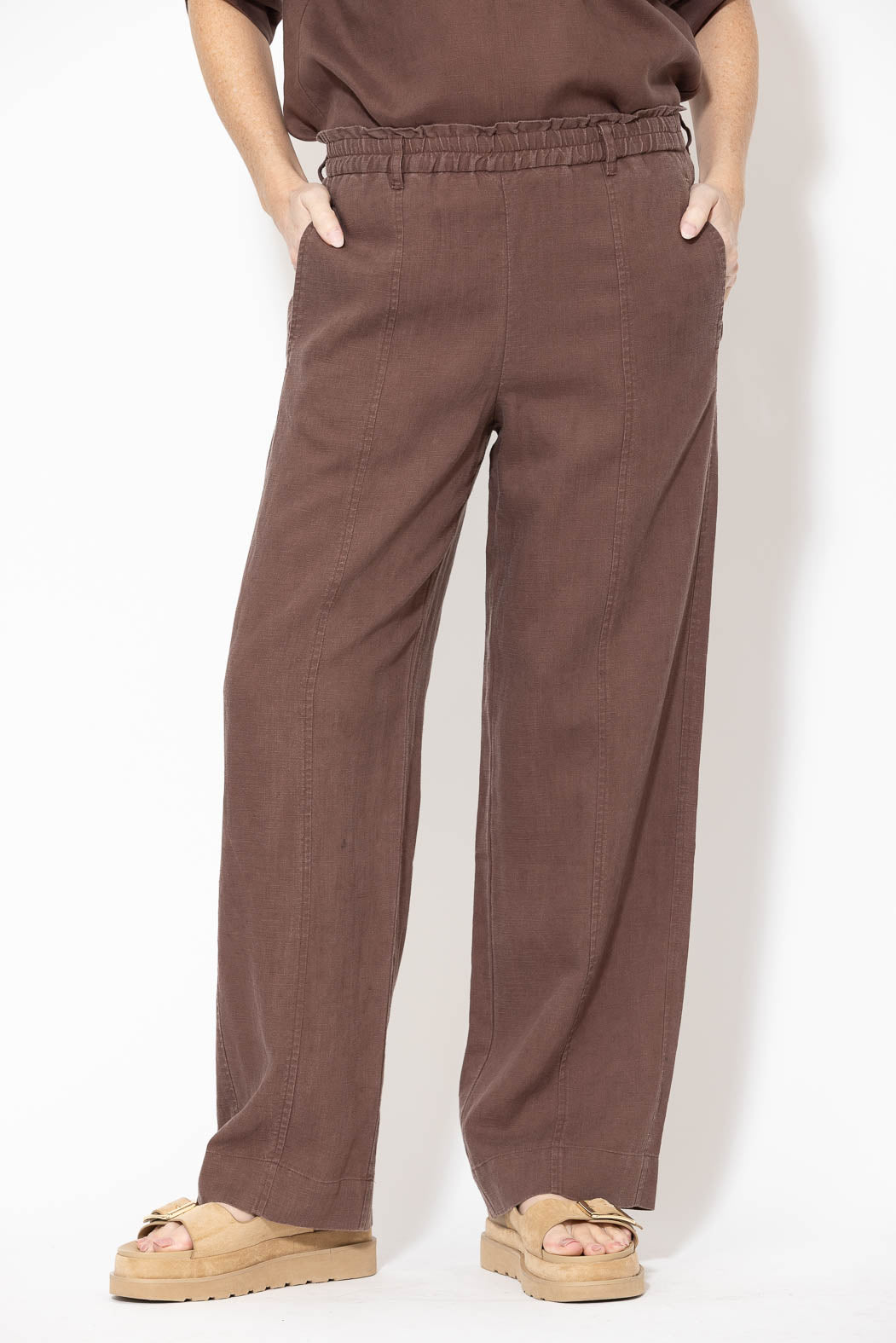 Chocolate Washed Linen Naples Pant