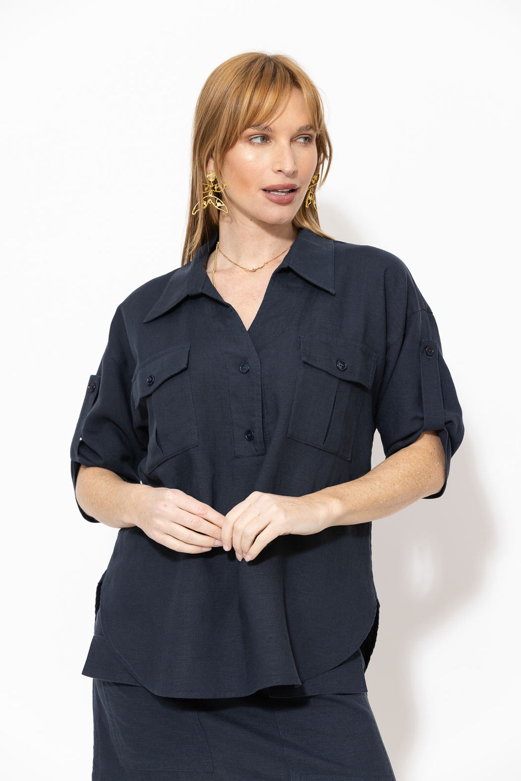 Navy Washed Linen Naples Shirt
