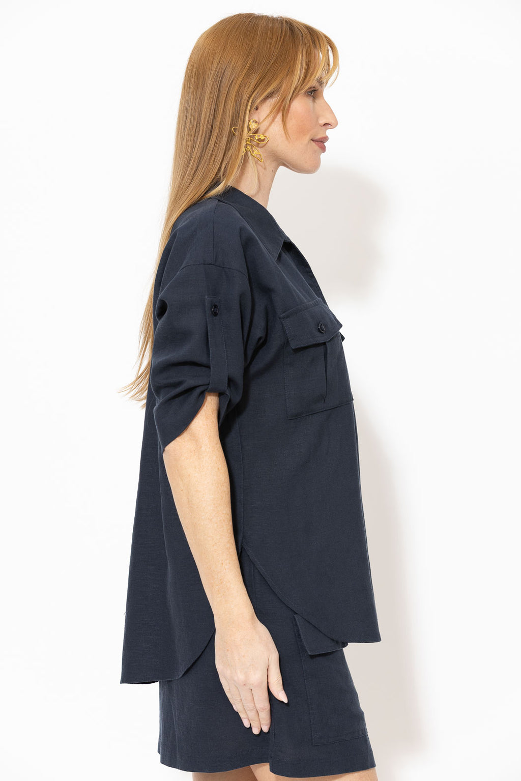 Navy Washed Linen Naples Shirt