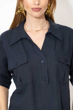 Navy Washed Linen Naples Shirt