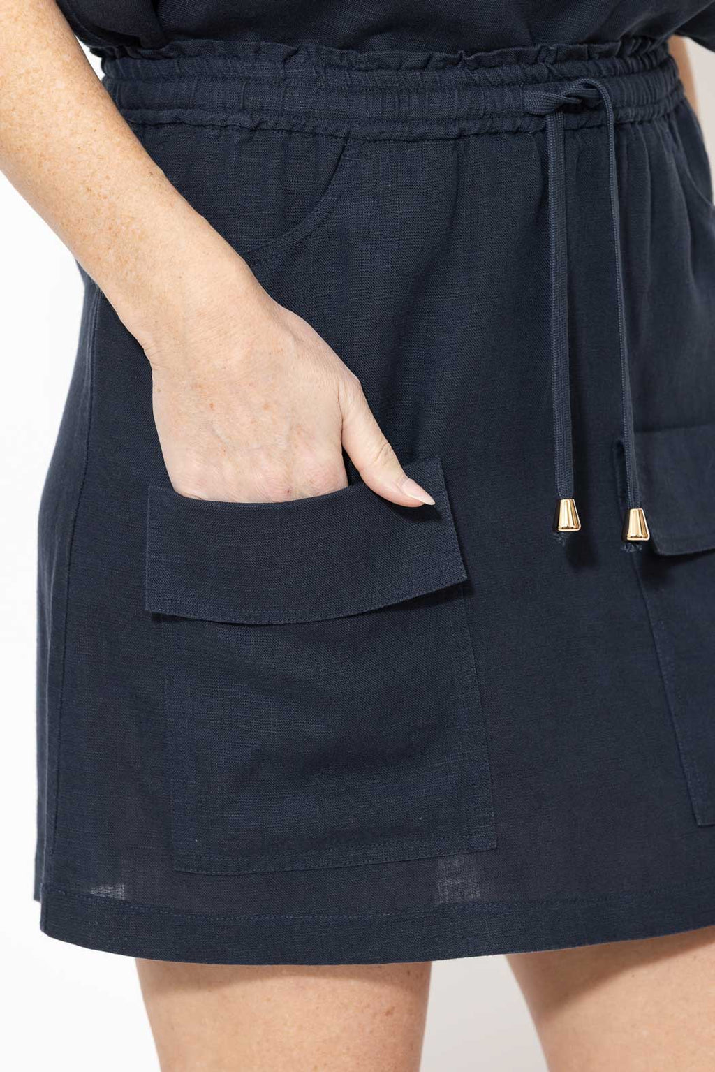Navy Washed Linen Naples Skirt