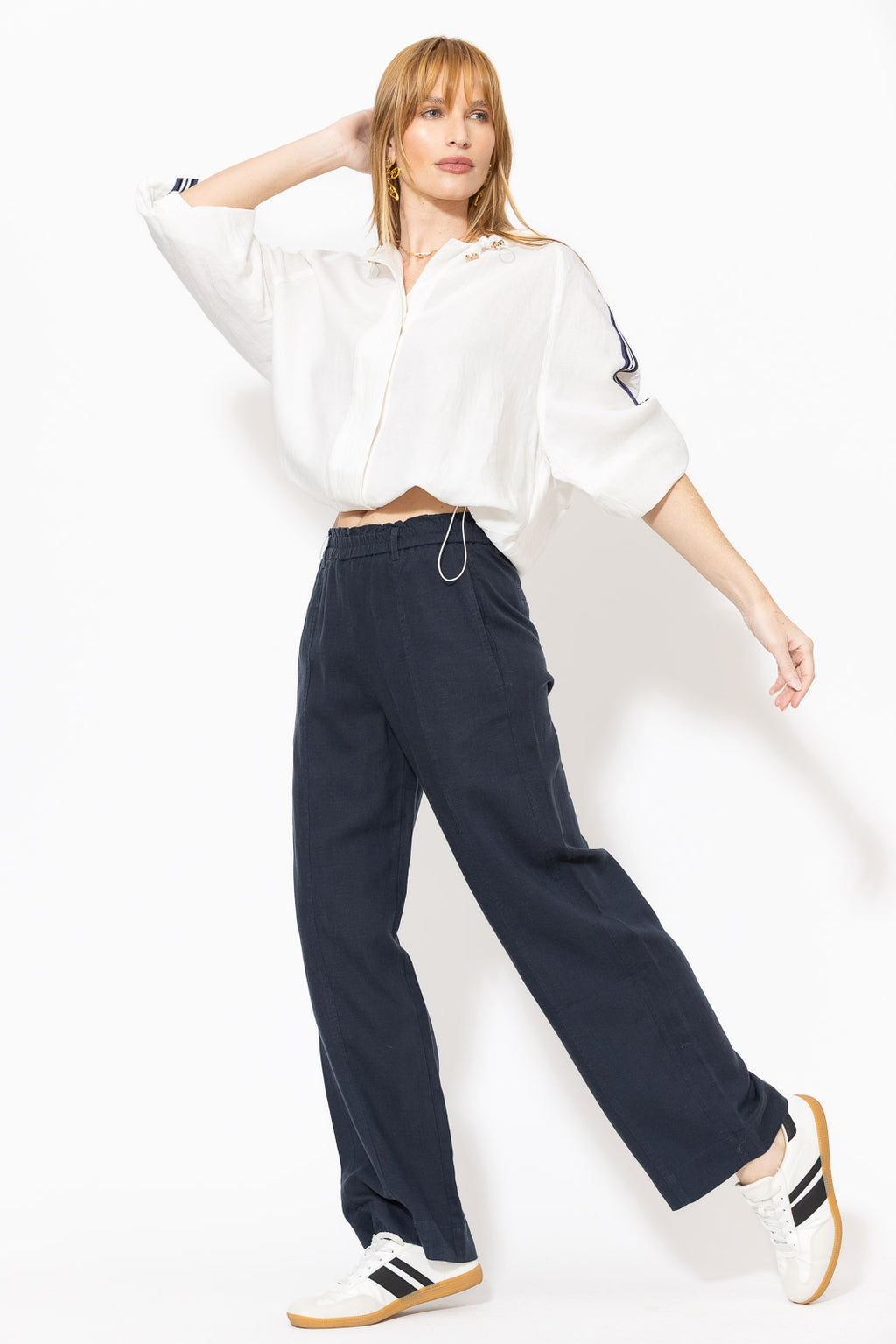 Navy Washed Linen Naples Pant