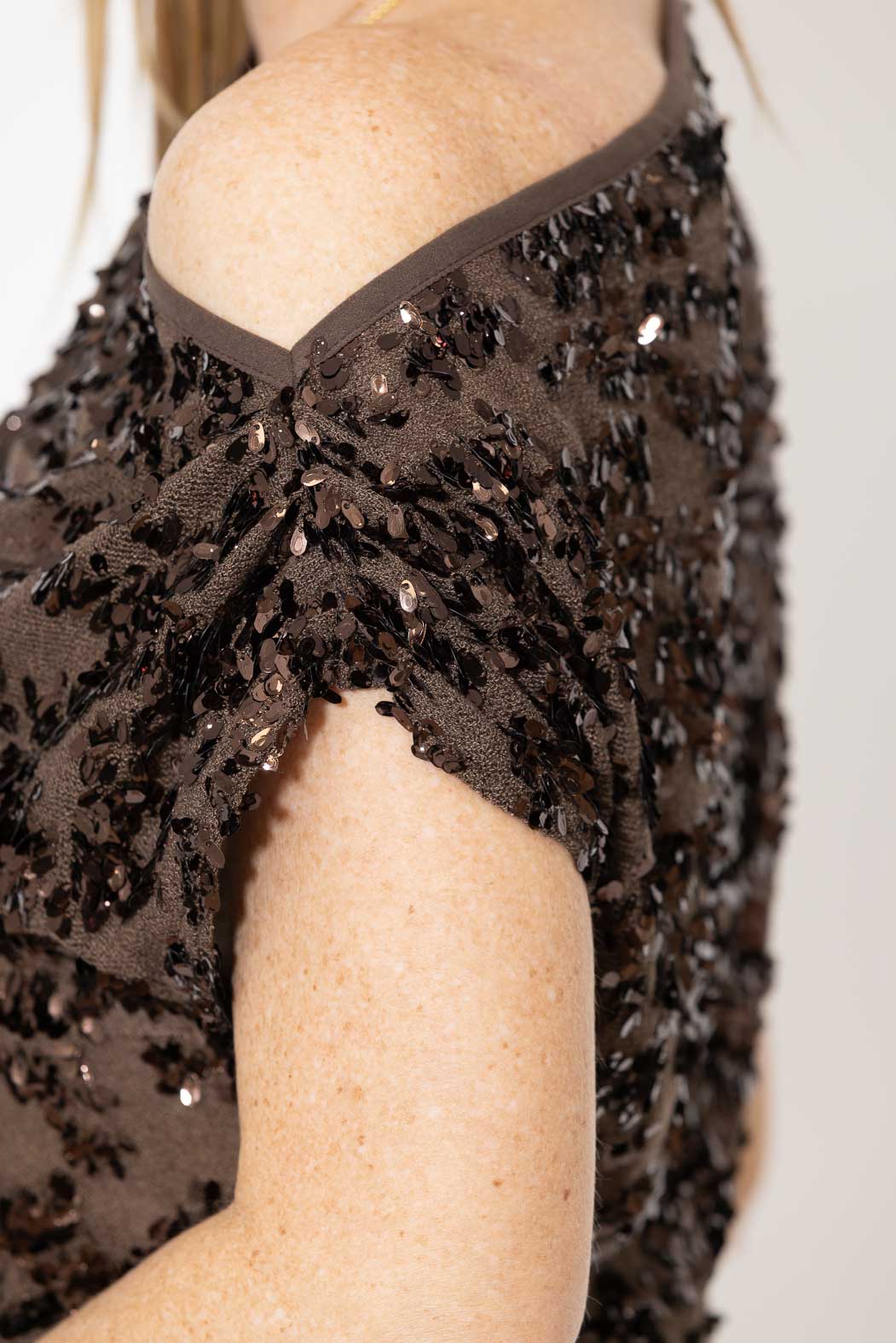 Chocolate Sequined Off Shoulder Top