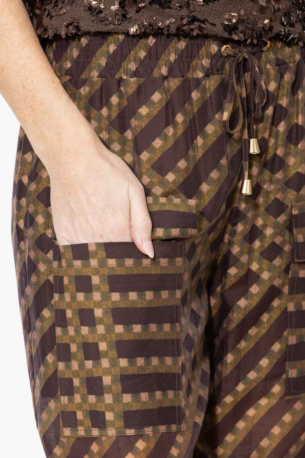Check Tencel Linen Cargo Pant