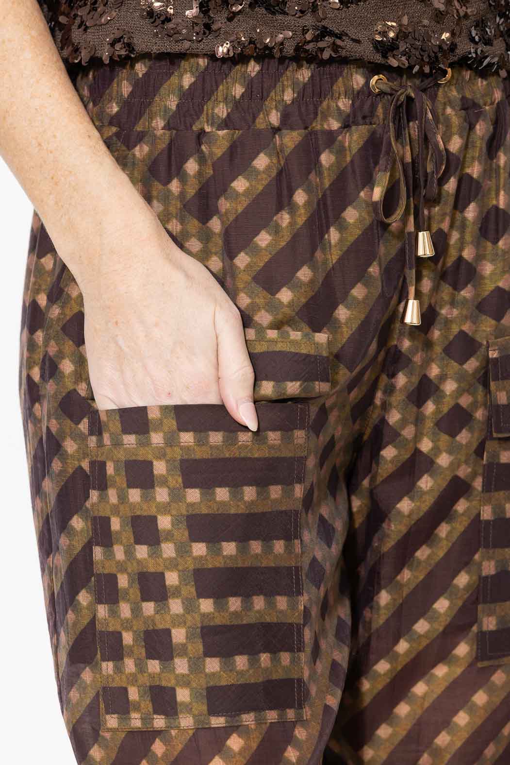 Check Tencel Linen Cargo Pant