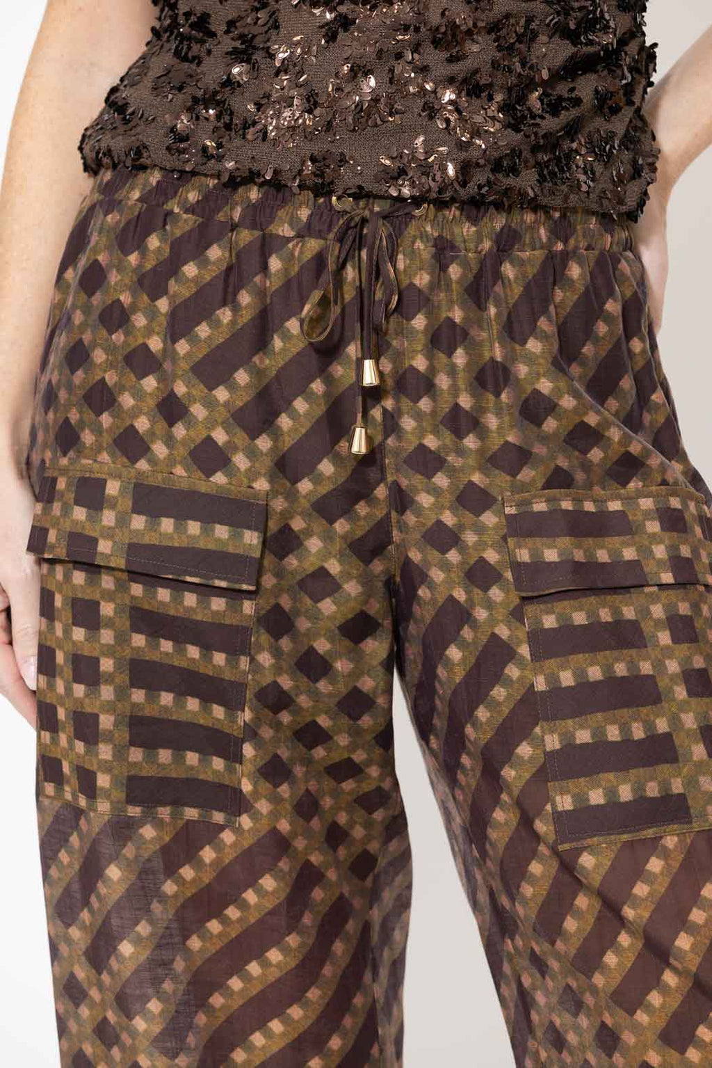 Check Tencel Linen Cargo Pant