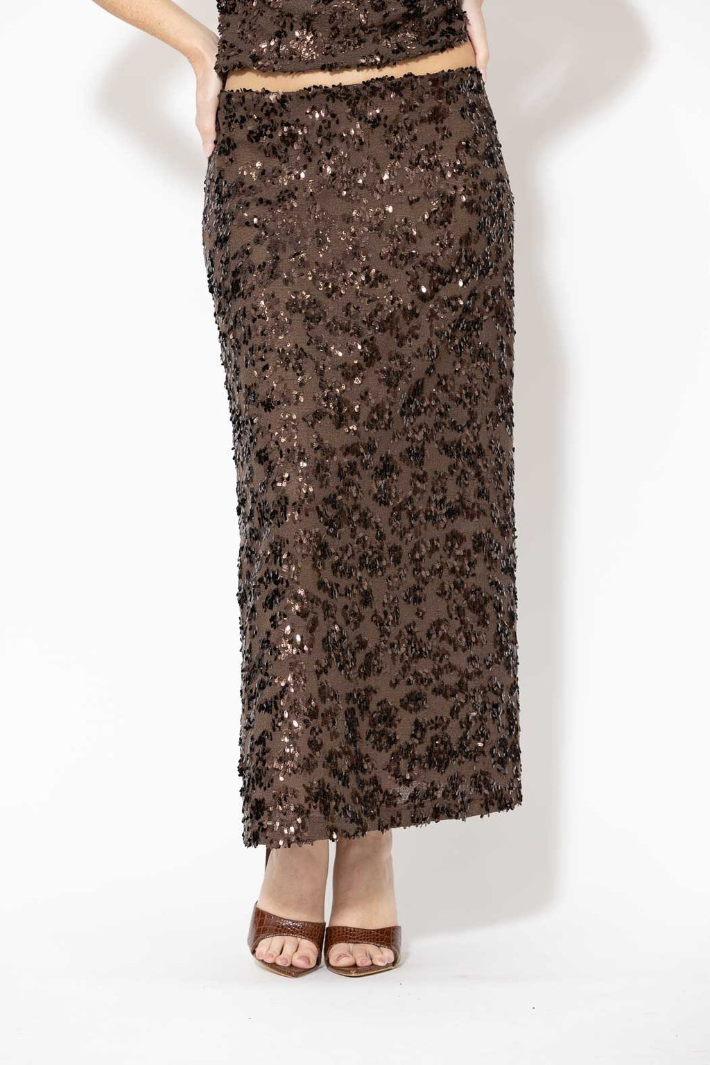 Chocolate Sequined Bias Skirt