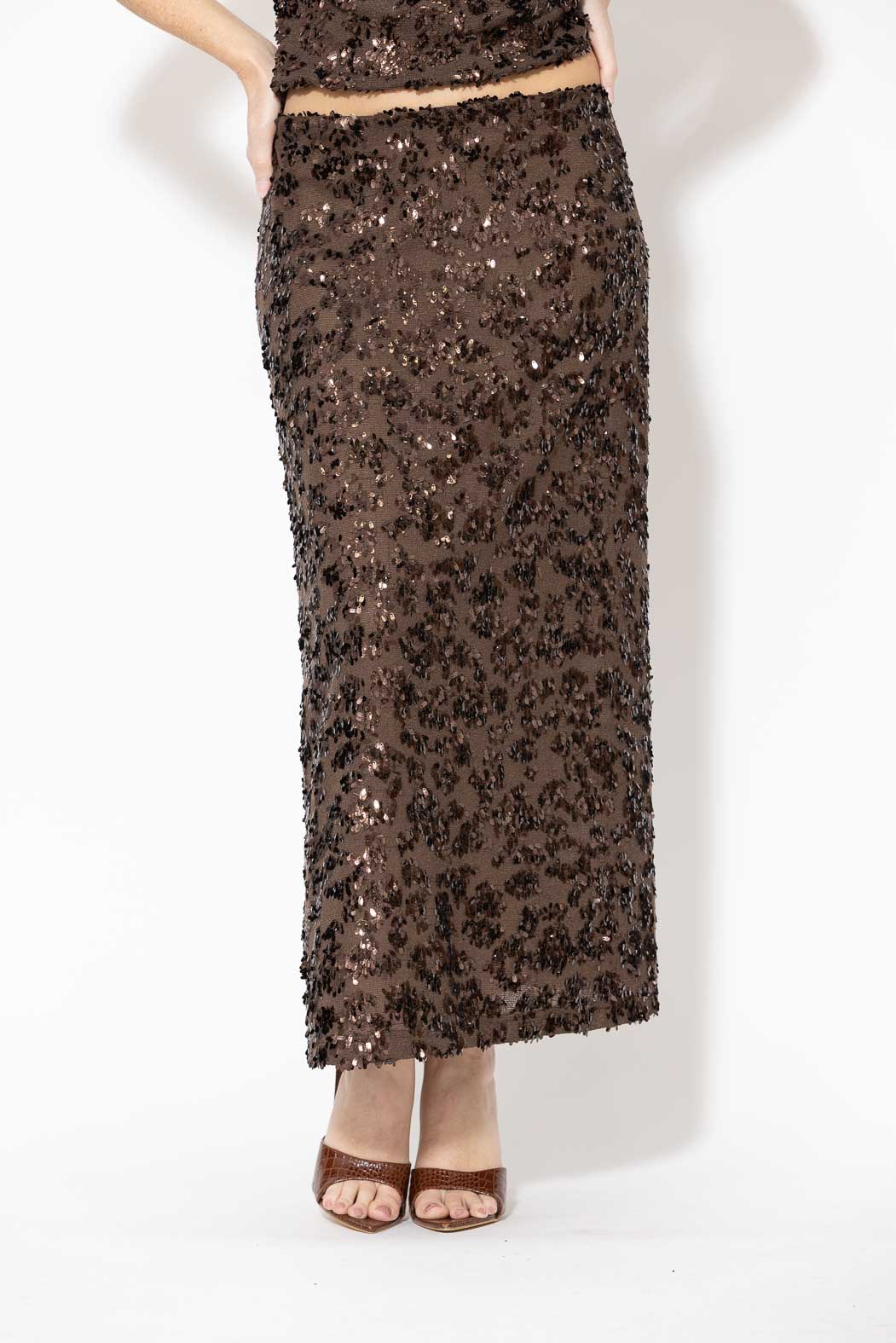 Chocolate Sequined Bias Skirt