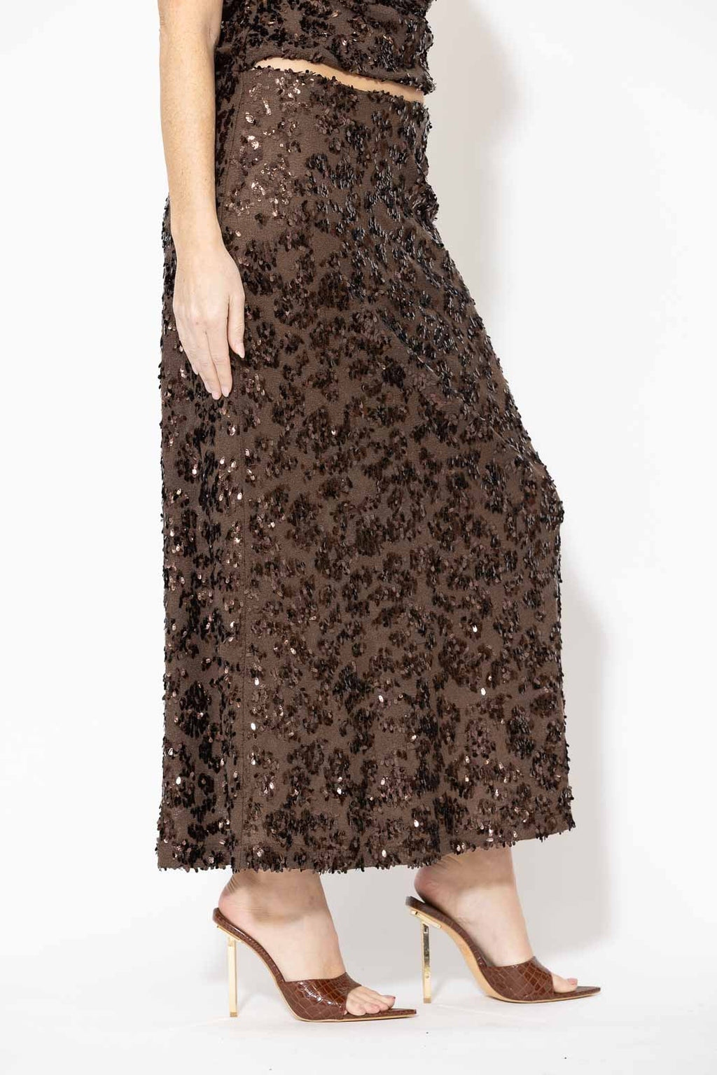 Chocolate Sequined Bias Skirt
