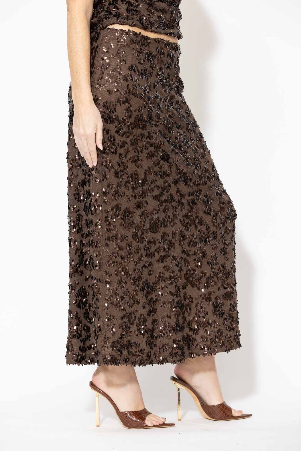 Chocolate Sequined Bias Skirt