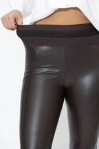 Chocolate Faux Leather Waist Shaper Pocket Pant