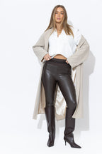 Chocolate Faux Leather Waist Shaper Pocket Pant