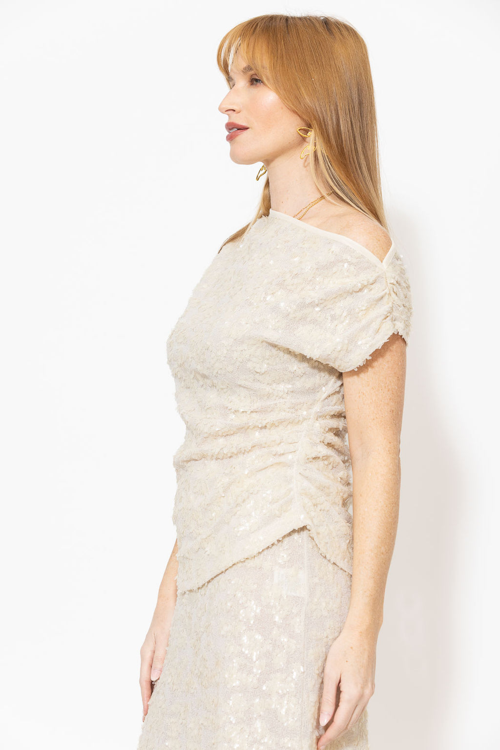 Ivory Sequined Off Shoulder Top
