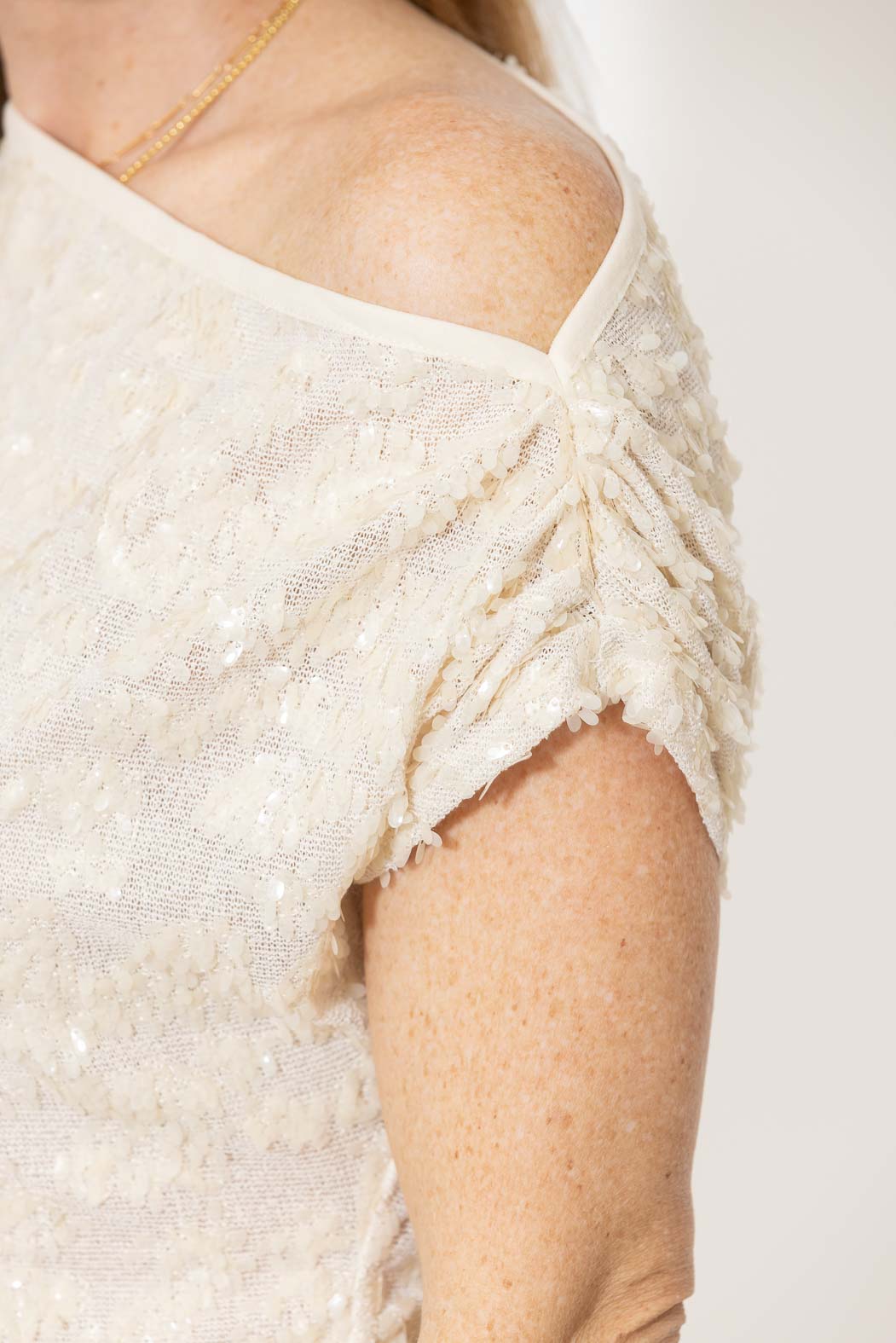 Ivory Sequined Off Shoulder Top