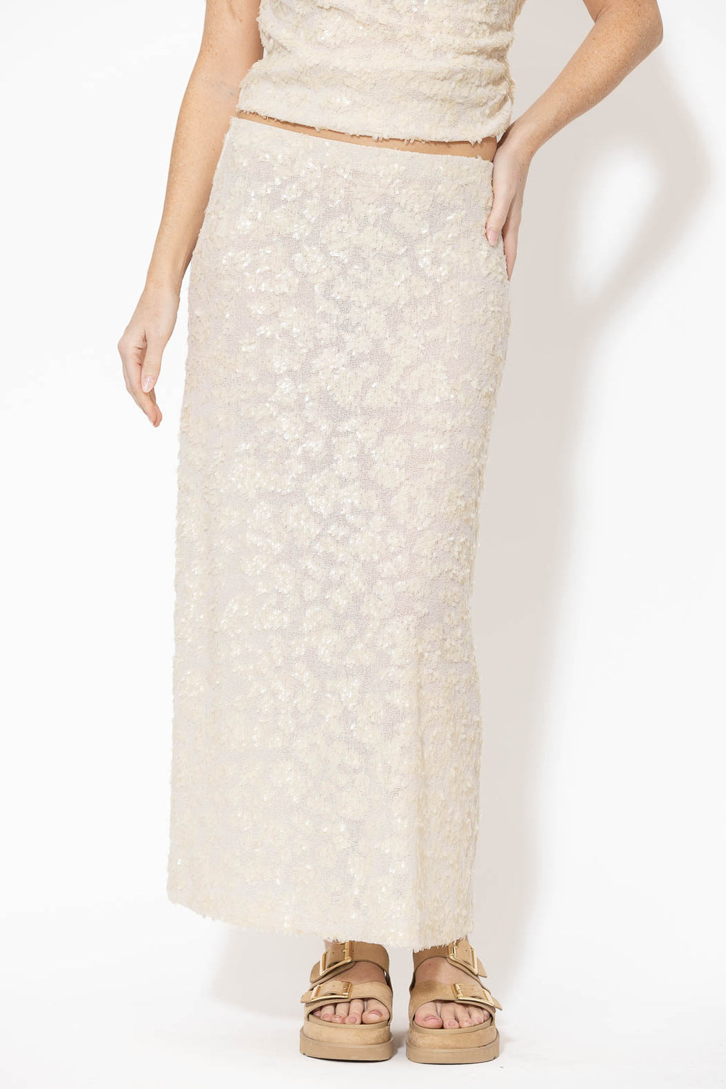 Ivory Sequined Bias Skirt
