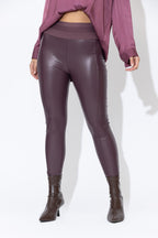 Plum Faux Leather Waist Shaper Pocket Pant