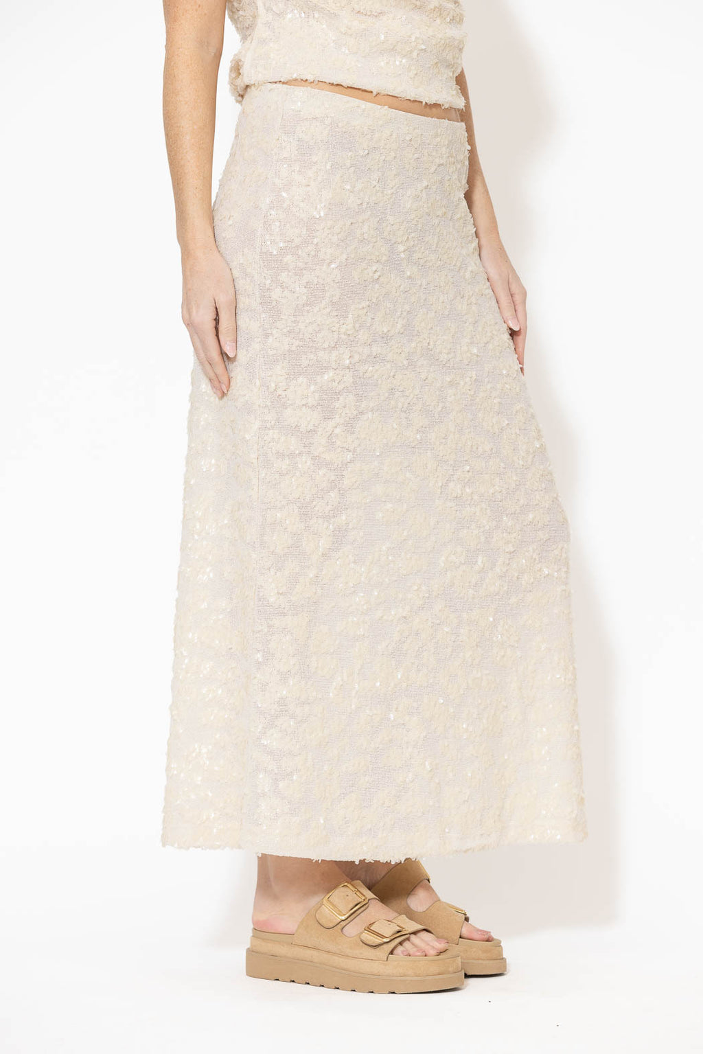 Ivory Sequined Bias Skirt