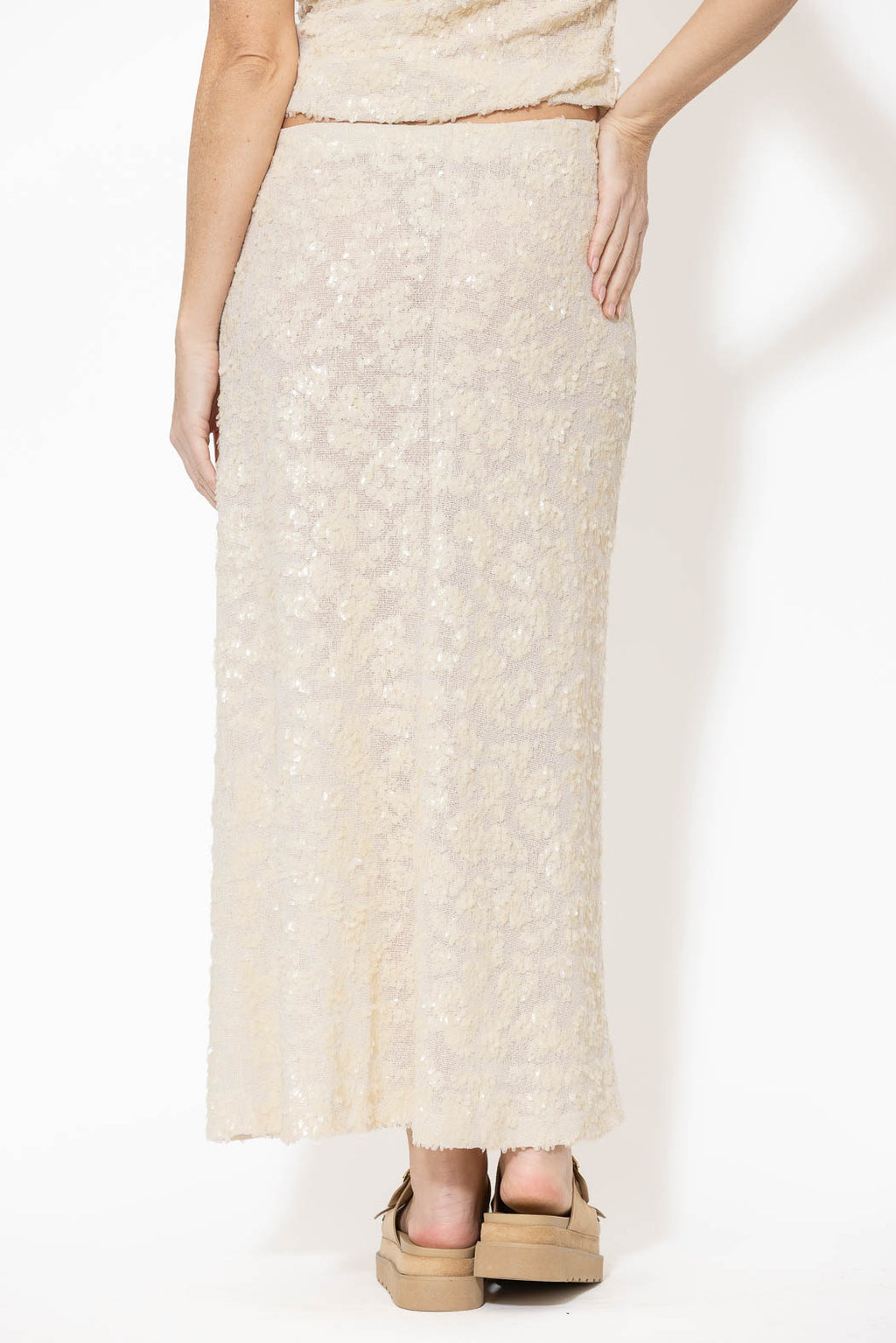 Ivory Sequined Bias Skirt