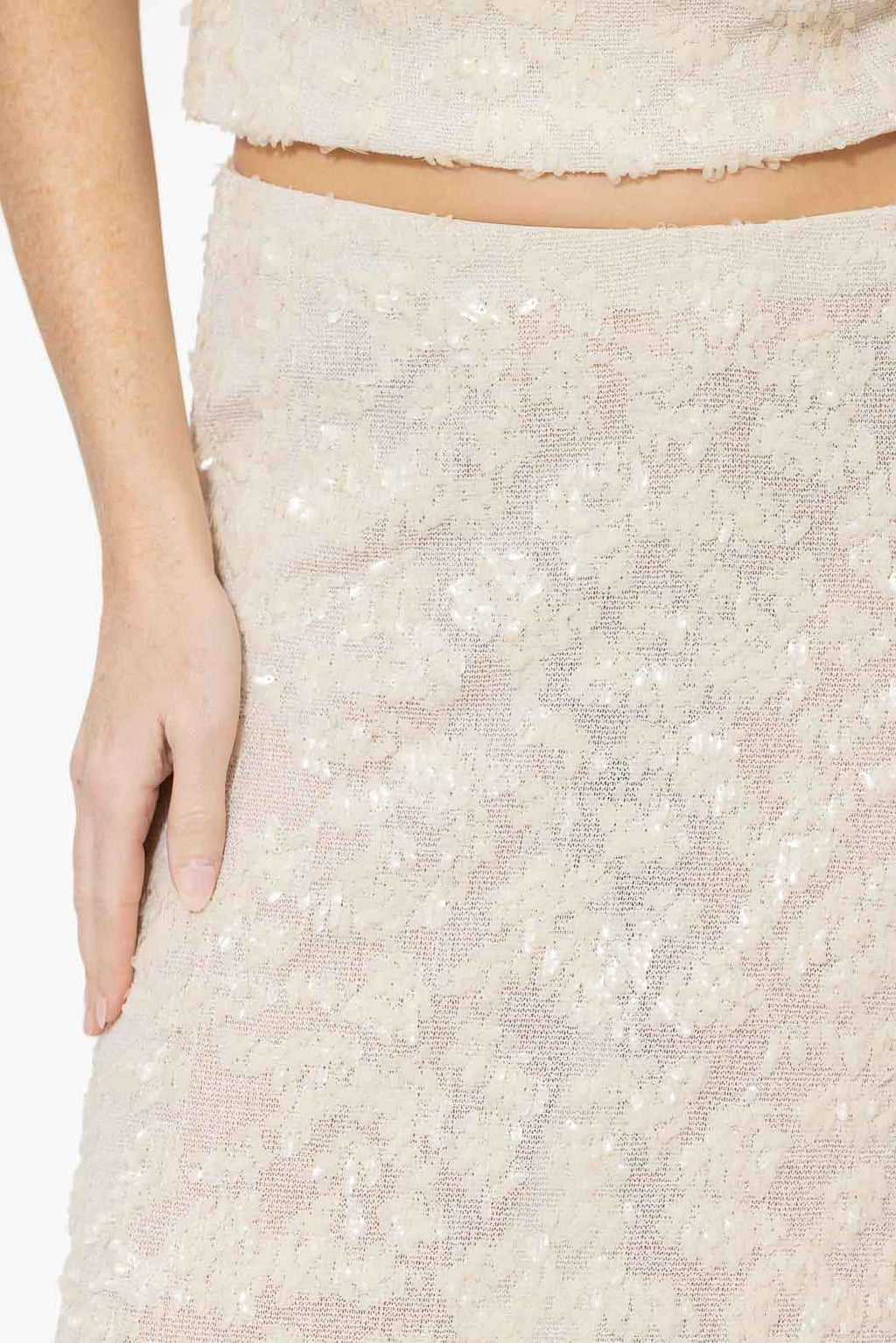 Ivory Sequined Bias Skirt