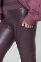 Plum Faux Leather Waist Shaper Pocket Pant