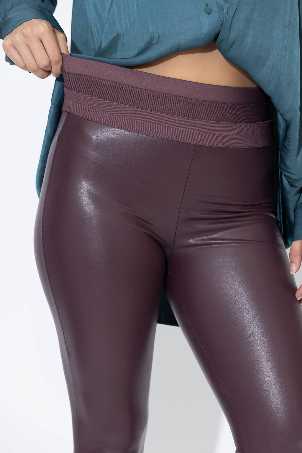 Plum Faux Leather Waist Shaper Miracle Pant