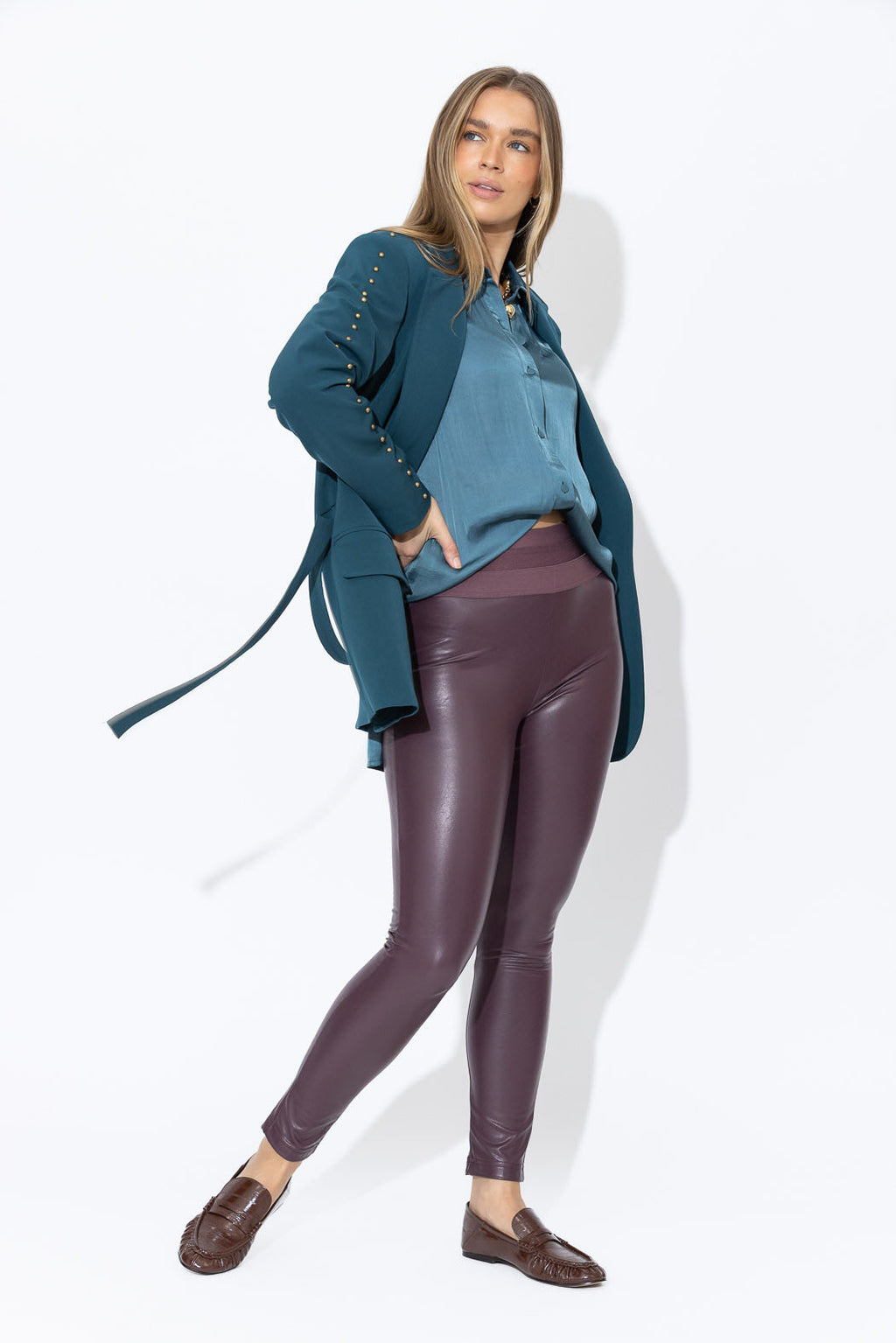 Plum Faux Leather Waist Shaper Miracle Pant