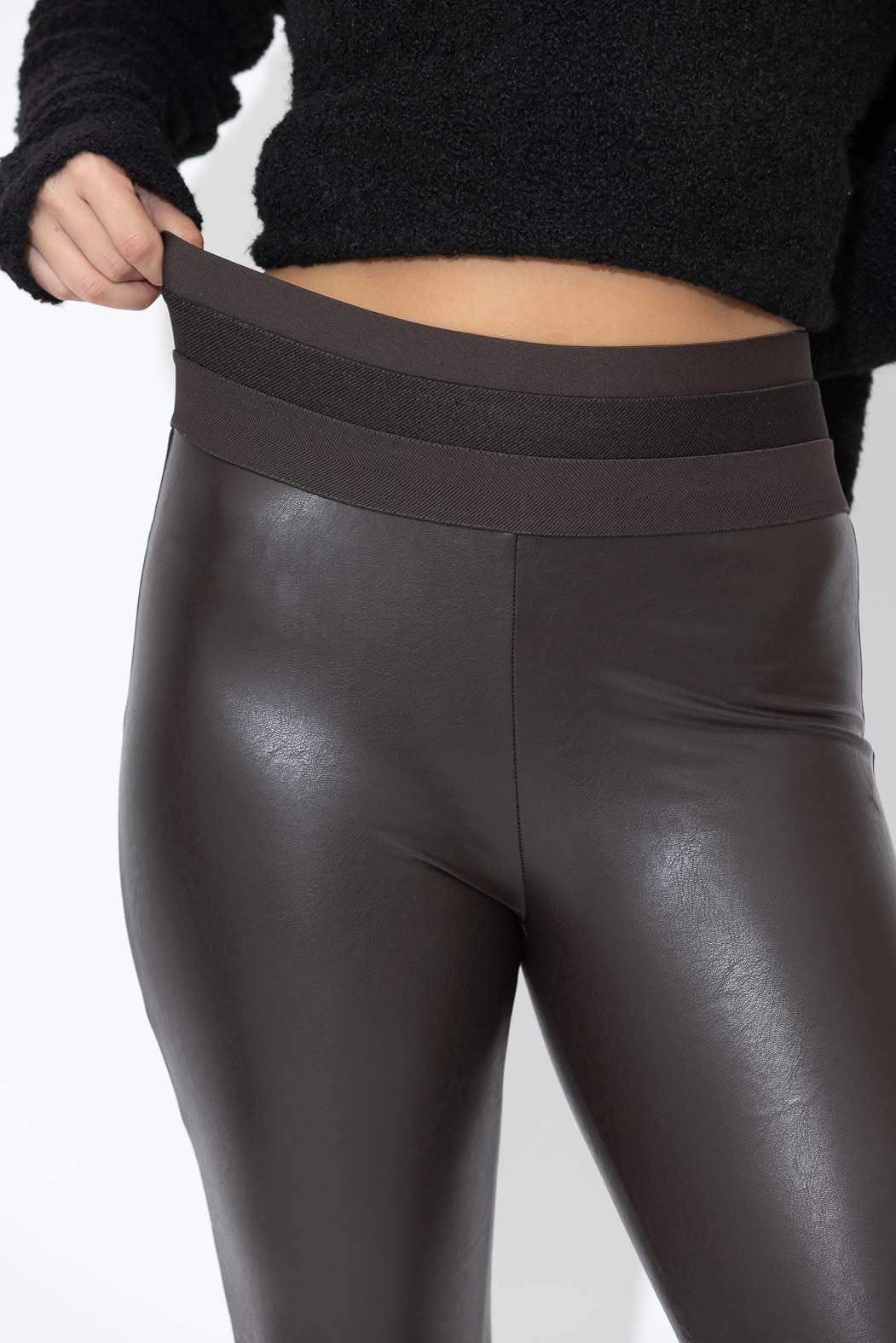 Chocolate Faux Leather Waist Shaper Miracle Pant