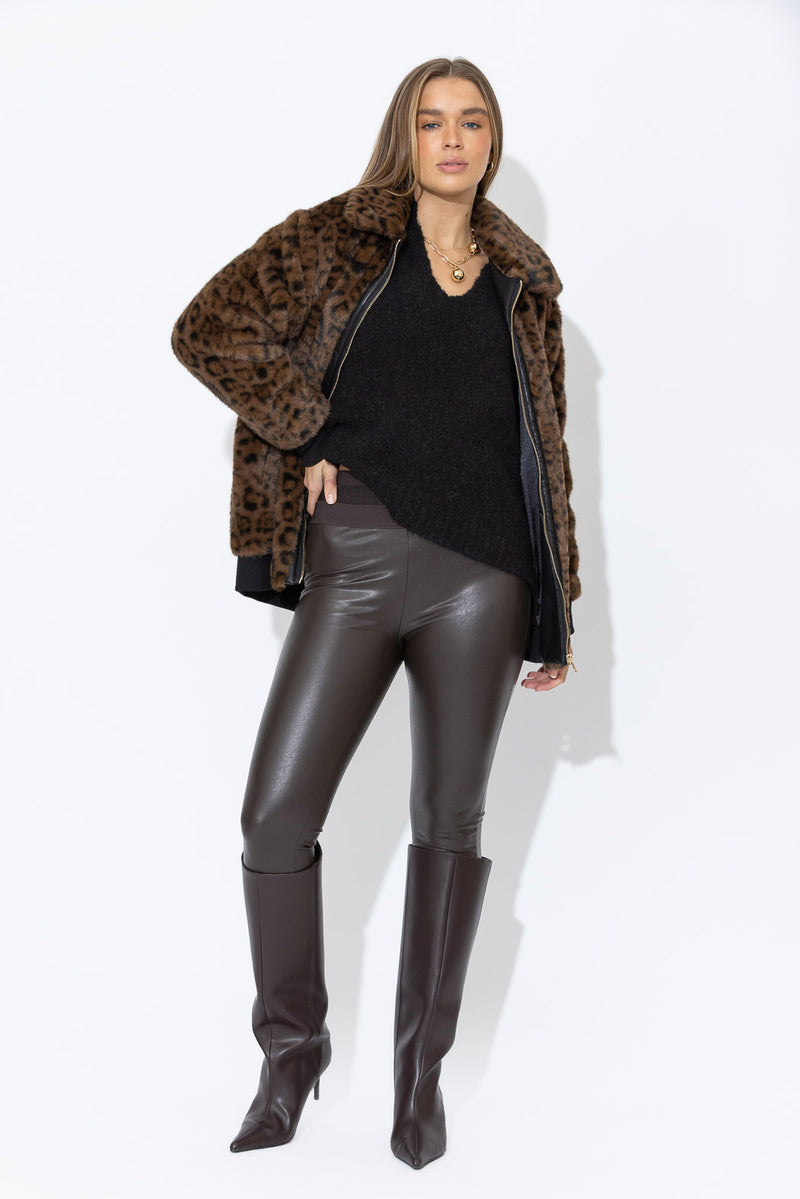 Chocolate Faux Leather Waist Shaper Miracle Pant