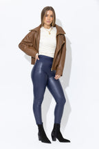Navy Faux Leather Waist Shaper Miracle Pant