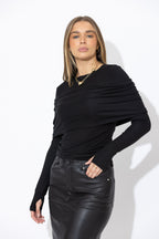 Black Tencel Shawl Top