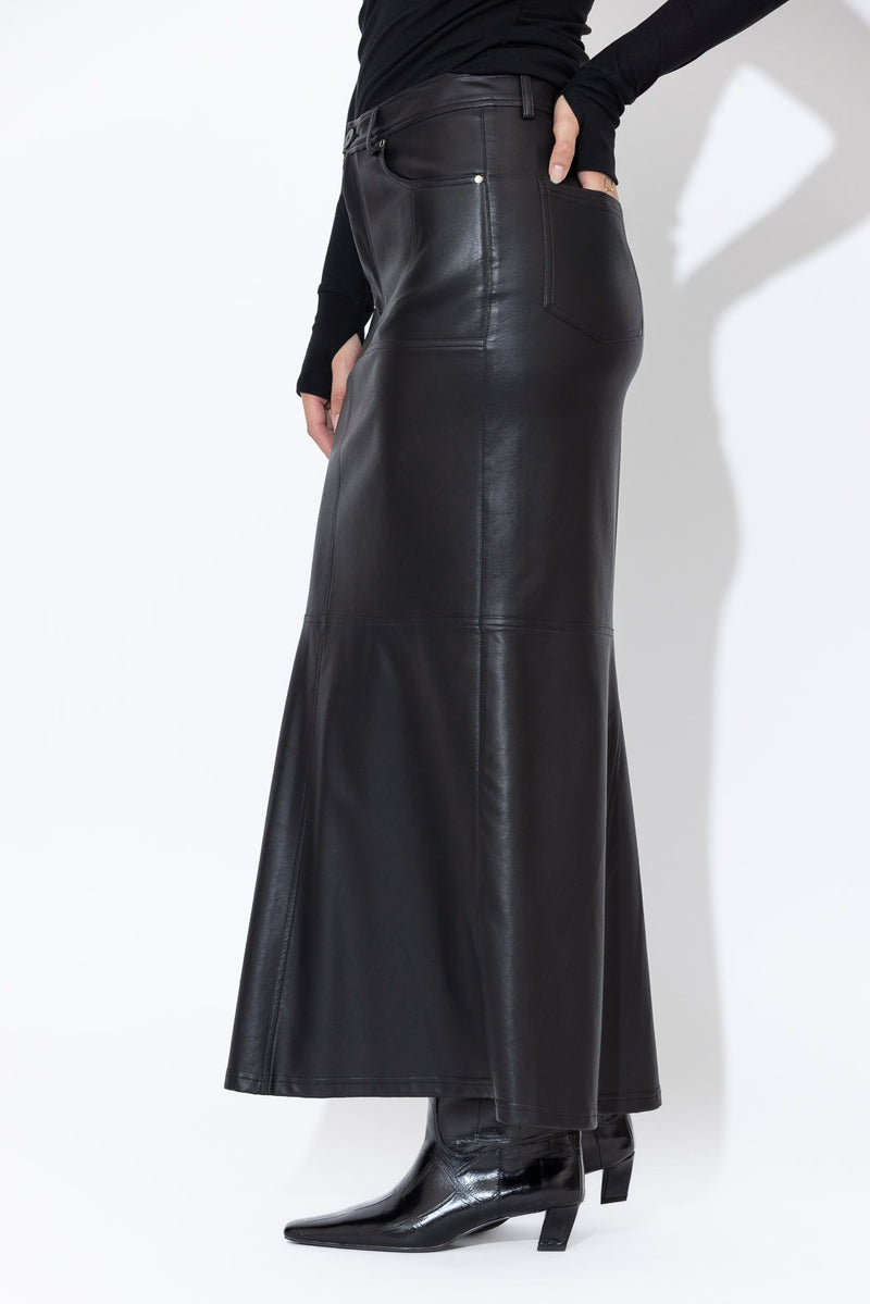 Black Faux Leather Fishtail Skirt