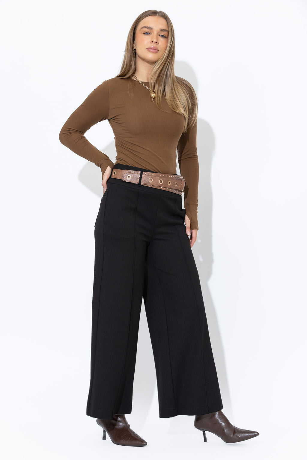 Black Ponte Pintuck Culotte