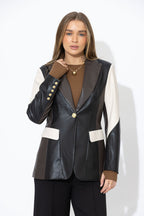 Black/Vanilla Faux Leather Mia Blazer