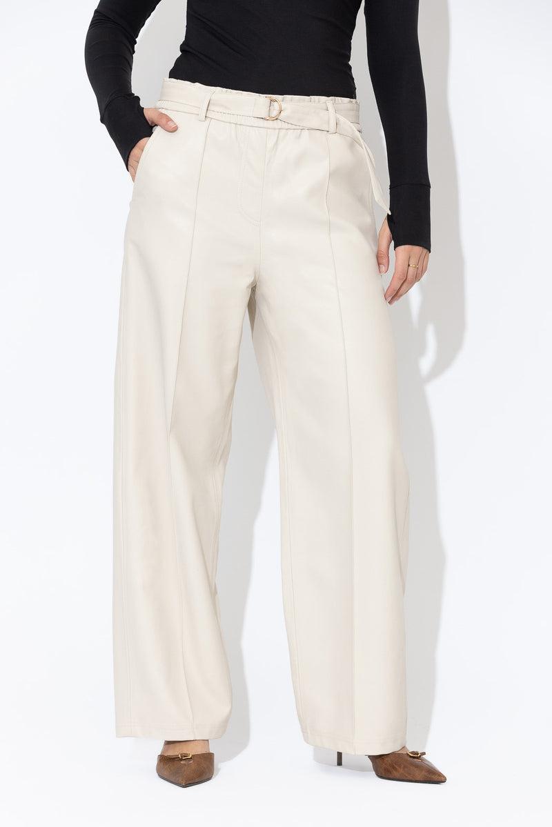 Vanilla Faux Leather Pintuck Pant