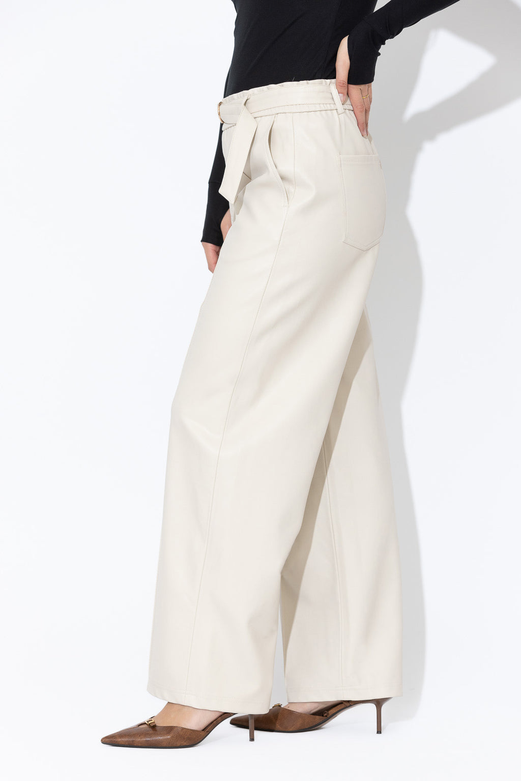 Vanilla Faux Leather Pintuck Pant