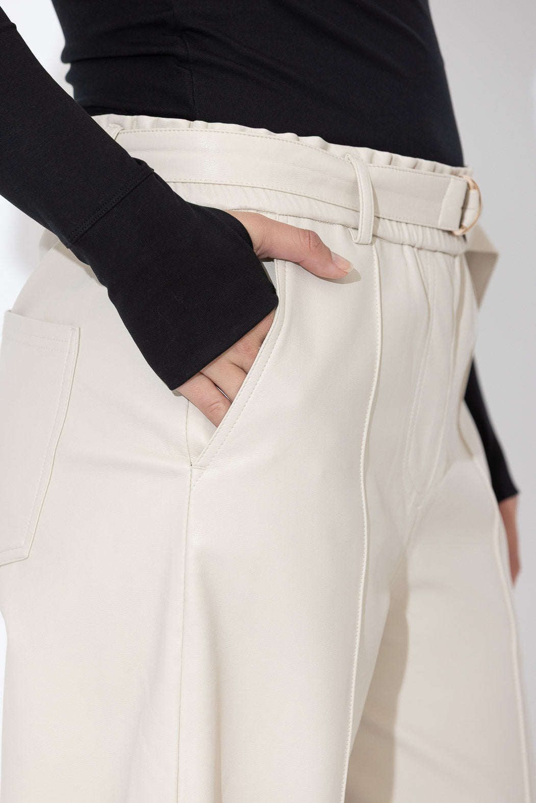 Vanilla Faux Leather Pintuck Pant